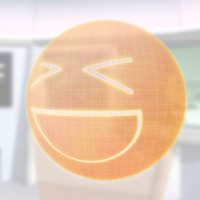An orange sphere with a smiley face.