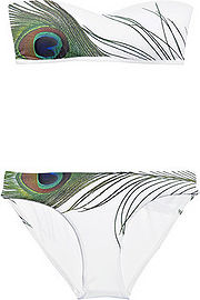 Peacock-patterned bandeau bikini